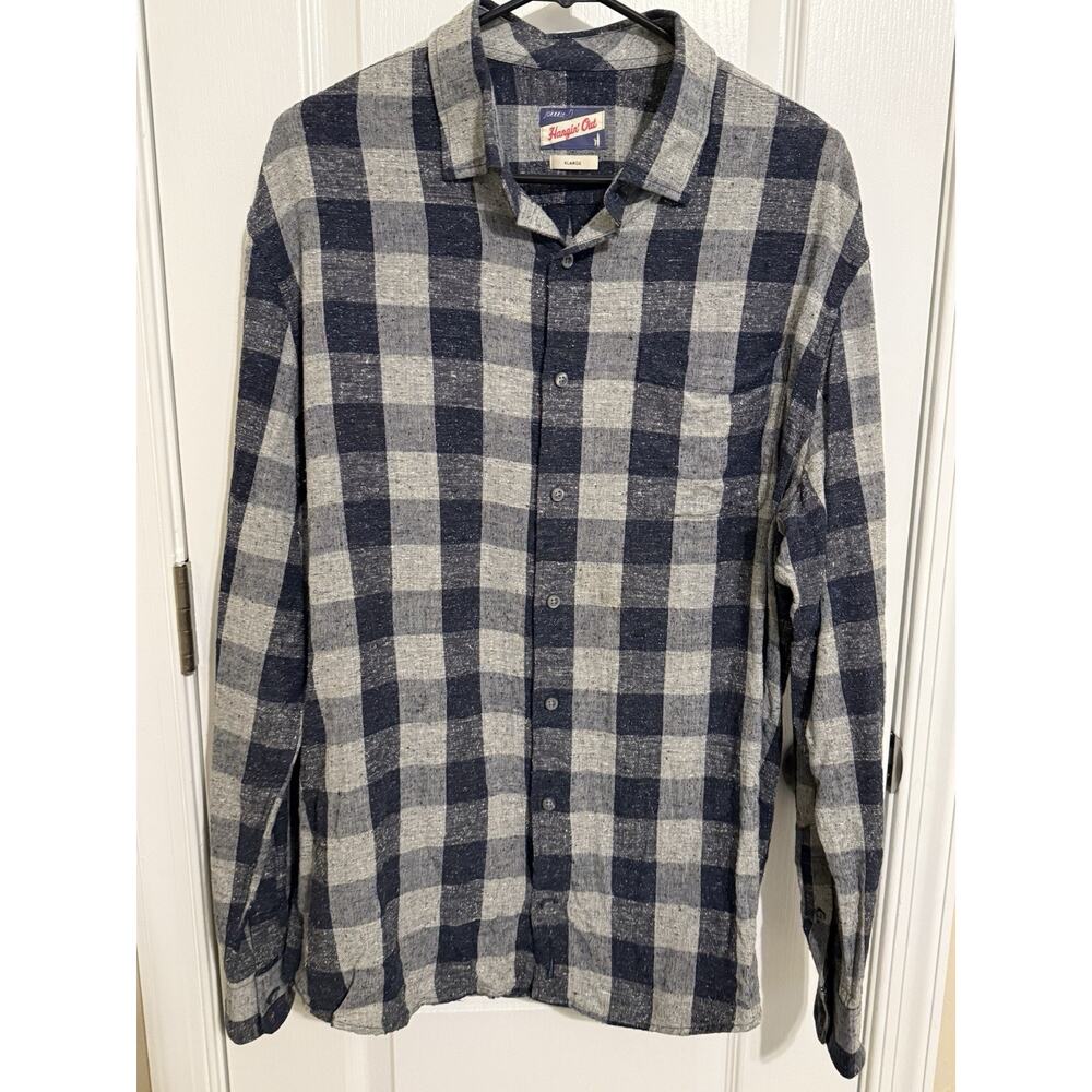 Johnnie-O Hangin' Out Shea Cotton Silk Wool Gray/Navy Fill Shirt Sz XL